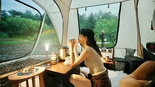 20만원대 차박 텐트로 나홀로 캠핑 / 캠핑 브이로그 / 우중캠핑 / 미나리 전과 비빔면 콩국수