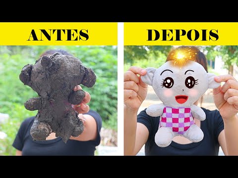 Peguei esse bichinho de pelúcia no aterro e limpei | Limpeza de carpete ASMR satisfatória #asmr