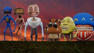 Siren Head Shin Sonic VS Siren House Head VS Shrek HEAD VS PACMAN Captain America