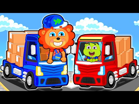 Família Leão Português | Dois caminhões | Vídeo para crianças | Desenhos Animados