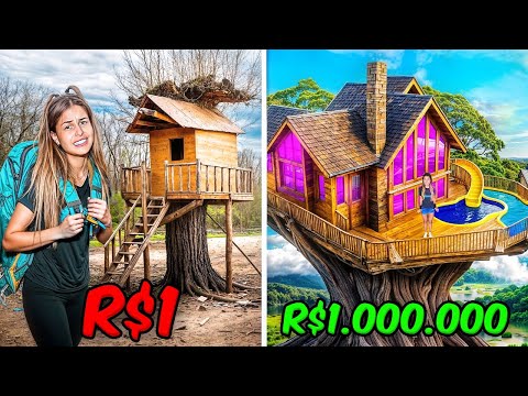 CASA NA ÁRVORE DE R$1 VS R$ 10 VS R$ 100 !!!