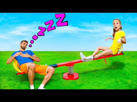 Nastya picnic party with a friend and sleeping dad