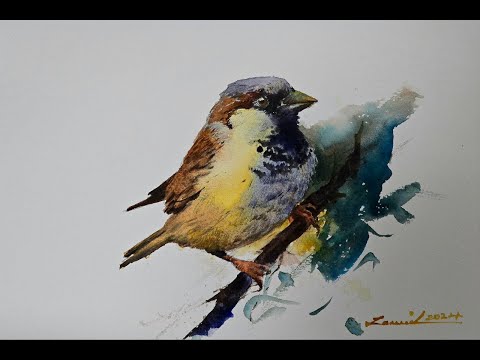 Watercolour Bird Painting Realistic Sparrow