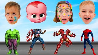 Chris and Niki, Vlad, mom Wrong Heads Top Superheroes, Spider Man, Hulk, Iron Manㅣ슈퍼히어로 그림자 맞추기 춤 댄스