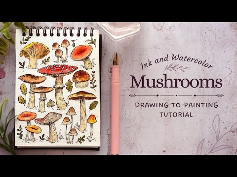 Vintage Style Mushrooms with Ink and Watercolor: Full Tutorial