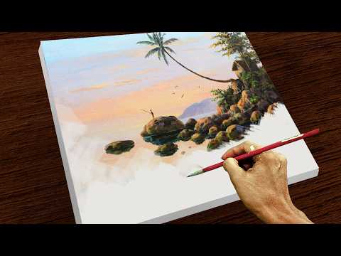 Simple and Easy Tropical Seascape Acrylic Painting | Time-lapse | JMLisondra