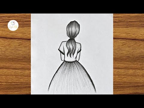 Girl from back side drawing || Easy drawings step by step || How to draw a girl || Drawing for girls