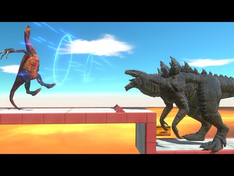 Who's going to make it over the giant wall ? - Zilla flies the dinosaurs one and all  Animals Battle