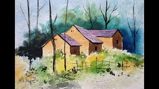 Best Landscape Painting for Beginners | Watercolor | House Landscape