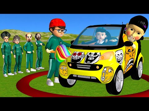 Scary Teacher 3D vs Squid Game Water Paint Mini Car Body Mask Nice or Error 5 Times Challenge