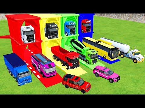 TRANSPORTING MIXER TRUCK, DUMP TRUCK, CEMENT TRUCK , FIRE TRUCK TO GARAGE WITH MAN TRUCK - FS22