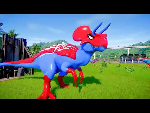 Spiderman Tyrannosaurus Rex Team vs Superhero White Giganotosaurus Team - Spider-man Dinosaur