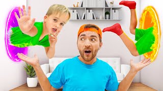 Kinder springen durch die Wand