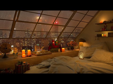 Heavy Rain by the window in Cozy Bedroom 4K with Relaxing Music for Sleep, Work and Study