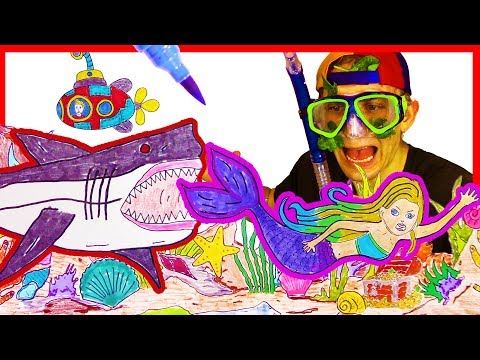 Mermaid Coloring – Shark,  Sea Creatures & Fish Coloring Page for Kids Story