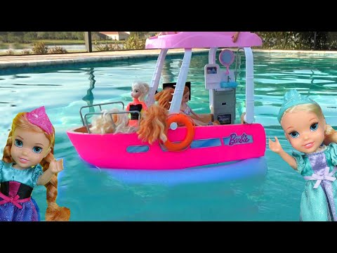 Boat day ! Elsa & Anna toddlers - sailing - swimming - Barbie dolls