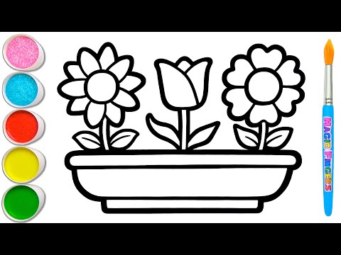 Gambar Bunga dalam Pot Tanaman Menggambar, Melukis dan Mewarnai untuk Anak & Balita 🌺🌼🌸 #398