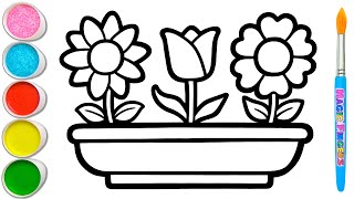 Gambar Bunga dalam Pot Tanaman Menggambar, Melukis dan Mewarnai untuk Anak & Balita 🌺🌼🌸 #398