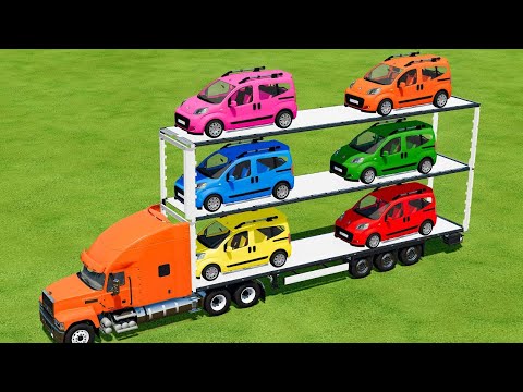 TRANSPORTING & FIAT DOBLO CARS TRANSPORTING with COLORED TRUCKS ! FS22