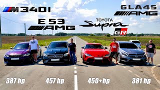 AMG E53 vs Supra GR vs BMW M340i vs Mercedes-AMG GLA45