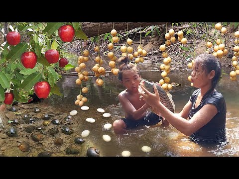 Fish curry spicy with egg So delicious food, Natural fruit for jungle food, Top survival videos