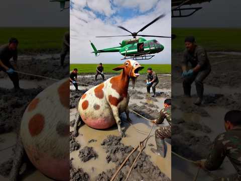 Heavy goat stuck in mud rescued by farmer #humanity #rescueanimals #goat #petanimals #animals #ai
