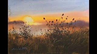 Capturing Sunset Light and Silhouetted Wildflowers in Watercolor