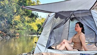 1 day solo camping in the forest - relaxing sounds by the small stream - asmr