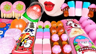 ASMR PINK FRUITS ICE CREAM SORBET 다양한 핑크색 디저트 딸기 소르베 아이스크림 해외간식 스낵젤리 먹방 GUMMY JELLY DESSERTS MUKBANG
