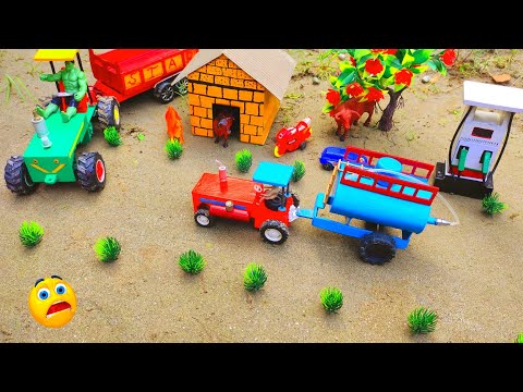 diy tractor mini diesel engine petrol pump science project | cow farm | trolley loading