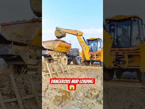 Monster JCB Loading Wet Mud Into Tractor Trolley 😱 Extreme Operator Skills #shorts #jcbtractor