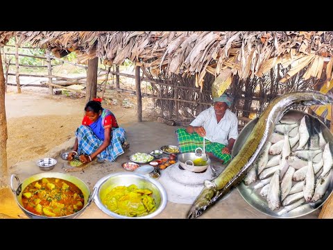 EEL FISH and Small fish curry cooking & eating by santali tribe old couple