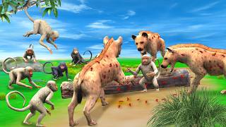 Bandar Ke Sath Bacche Aur 3 Khunie Lakadbaggha  | The 7 Monkeys and 3 Hyena Story | Hindi 3D Cartoon