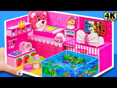 Summer DIY Idea : Build Amazing Strawberry Bear Miniature House with Cute Bedroom, Mini Aquarium
