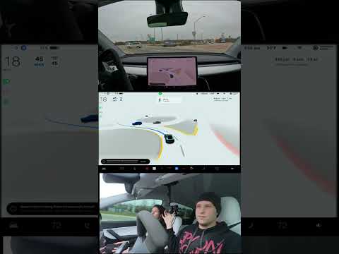 Tesla self driving SMASHES a double double roundabout ๐ช #shorts