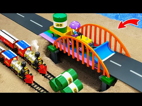 Wooden Bridge Destroyed | Mini Tractor & Cement Mixer machine rebuild Bridge – DIY Science Project