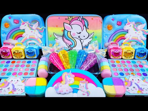 ASMR Unicorn Rainbow Slime mixing Eyeshadow,Glitter &Random things into slime #Satisfying #slimeasmr