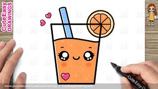 How to Draw a Cute Glass of Orange Juice |  | Easy Step-by-Step Drawing for Kids!