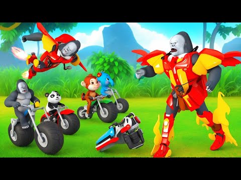 Gorilla Transformer Rescues Forest Animals from Monster Bike Race! 🦍🚲🌲