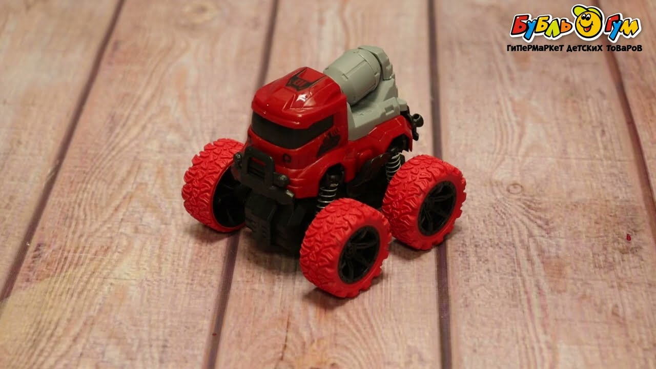 Монстр-трак Бетономешалка инерционный красный 10см - видео Монстр-трак Бетономешалка инерционный красный 10см - видео