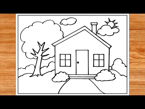 House Scenery Drawing / How to draw a simple house step by step / House drawing easy