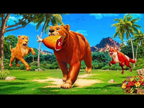Food Fight in the Wild - Bear vs Fox and Lion Cub 🦁🦊🐻