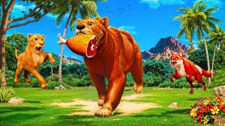 Food Fight in the Wild - Bear vs Fox and Lion Cub 🦁🦊🐻