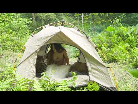 SOLO OVERNIGHT CAMPING IN THE RAIN FOREST - RELAXING IN THE SHELTER WITH THE SATISFYING SOUND - ASMR