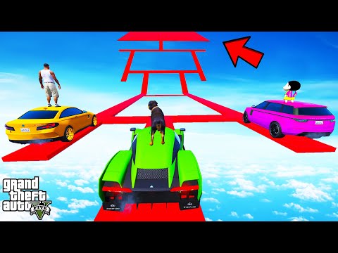 FRANKLIN TRIED THINNEST MAZE MEGA RAMP PARKOUR CHALLENGE IN GTA 5 | SHINCHAN and CHOP