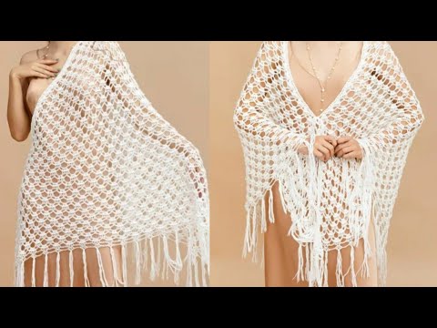 شال كروشيه مثلث رقيق وسهل جدا/crochet shawl