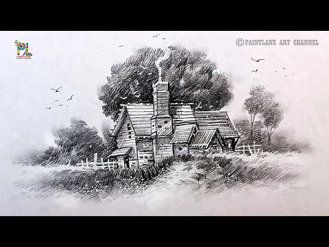 Pencil Sketch and Shading A Wooden House by Pencil