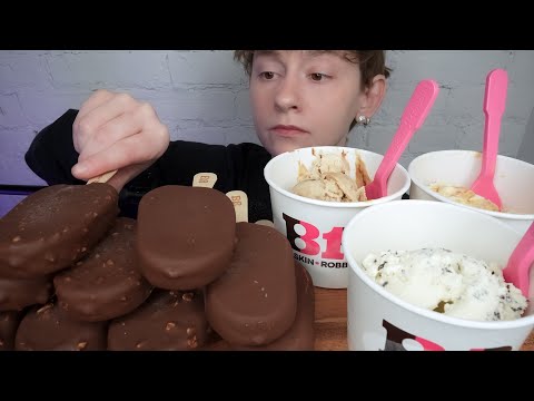 ASMR BASKIN ROBBINS ICE CREAM CUPS & CHOCOLATE BARS MUKBANG *CHOCOLATE CHIP, COFFEE ALMOND FUDGE 먹방