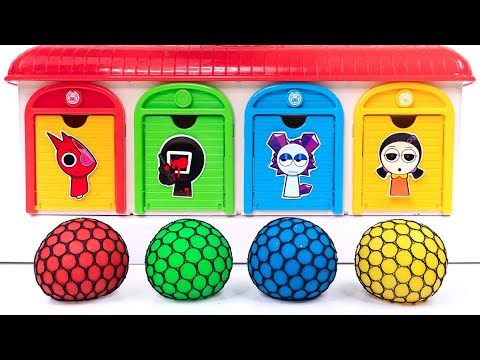 Satisfying Video | How I Made Squishing Slime Balls with Rainbow Doors and Garage in 4 Colors ASMR