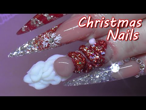 Christmas Glitter Acrylic Nails With Snow Flakes & Santa Gonk | Real Time | ABSOLUTE NAILS